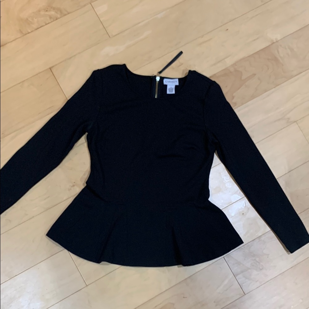 Carmen Marc Valvo Peplum Long sleeve 
Black top Women M